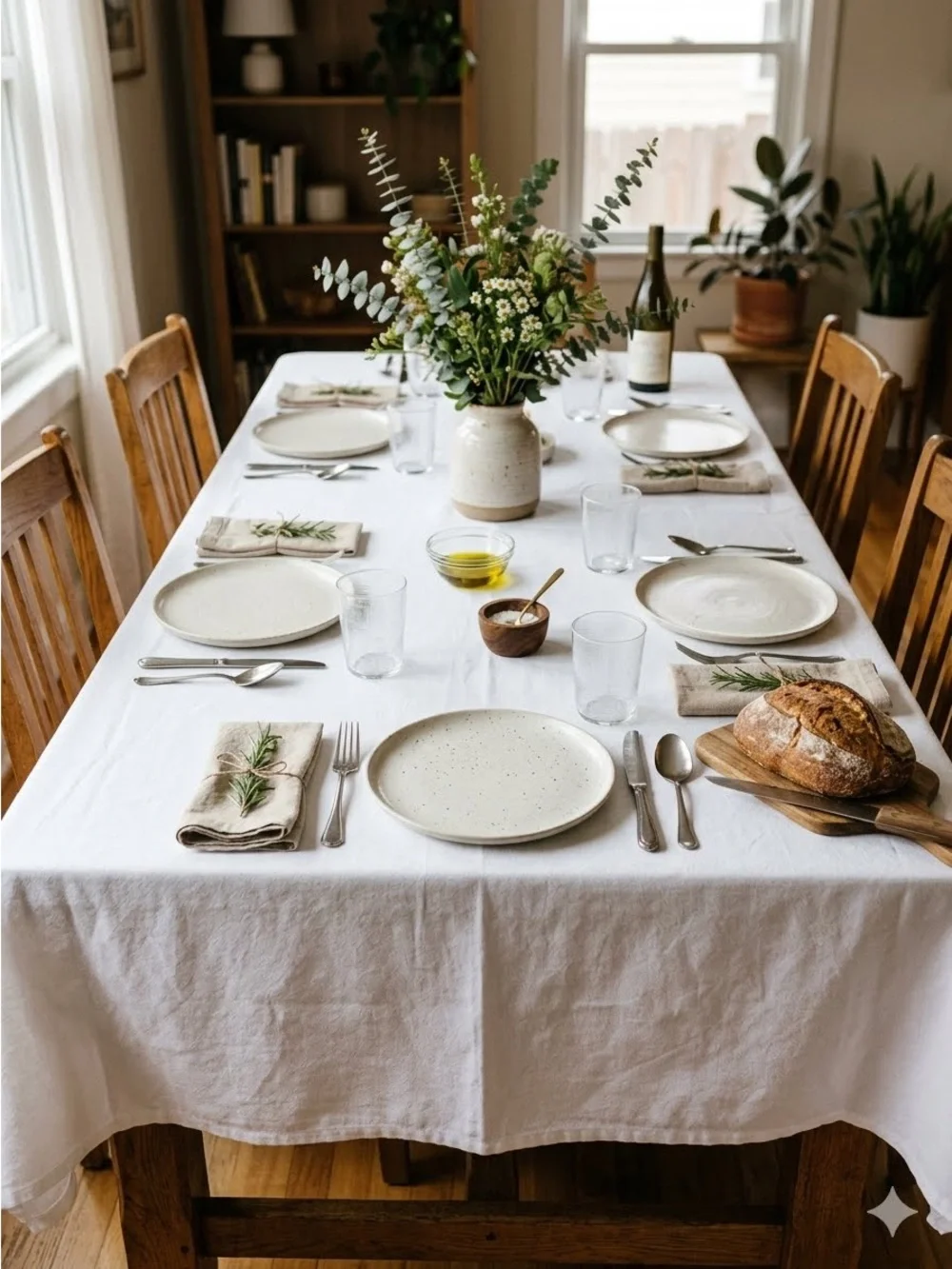 White Heavyweight Cotton Rectangle Tablecloth 56x92 Boho Minimalist Pristine EUC